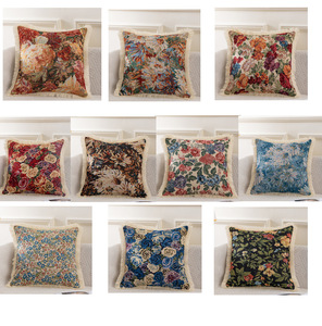 Housse de coussin décorative de luxe en jacquard, style rustique américain vintage bohème, motif géométrique tissé en lin et coton, anti-acariens, carrée - Product Image 6