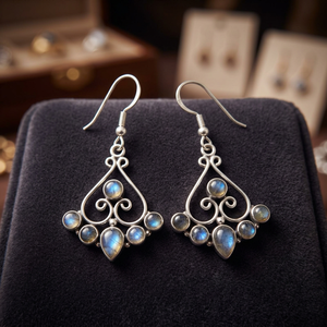 Pendientes Largos de Plata de Ley 925 con Labradorita Vintage para Mujer, con Baño de Oro Blanco, Perla y Diamantes como Piedras Principales, para Fiestas - Product Image 3