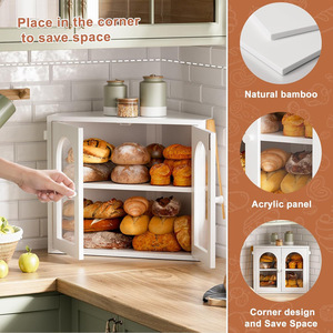 Modern Minimalist Bamboo Bread Box Rectangle Multifunctional <b>Kitchen</b> Storage For Food And Desserts With Layered Design - Product Image 2