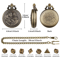 Montre de poche Dragon de l'Ouest rugissant en relief antique avec étui à chaîne Boîte à dés en métal portable pour joueur du MDN Jeu de table