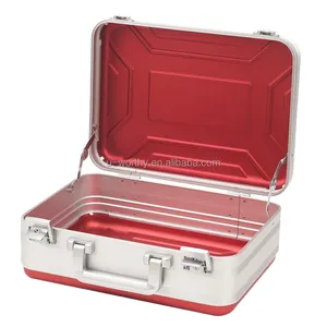定制红色纯铝合金材料便携式盒式豪华铝公文包PC收纳盒，带定制衬里