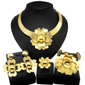 Yulaili Dubai gold plated Bridal jewelry set African Necklace Fashion Pendant Gold Choker Party Gift Jewellery new arrival