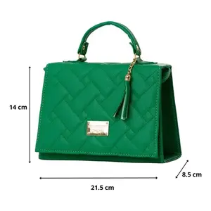 Bolso Mensajero Acolchado Verde para Mujer Fana Mariconera con Borla y Asa Superior, Estilo Clásico, para Uso Diario en Todas las Estaciones - Product Image 4