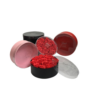 Valentine's Day Florist Chocolate Candy Gift Paper Box Wedding Rose Round Flower Boxes With PVC Window