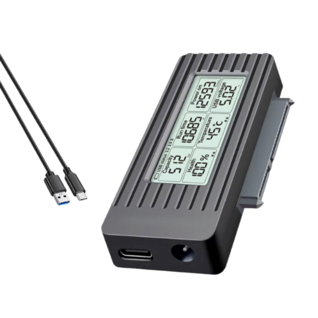 External Hard Drive Converter 2.5/3.5 Inch SATA USB 3.2 Cable Adapter with Digital LCD Display Solid-state Drive SL-U25C-L