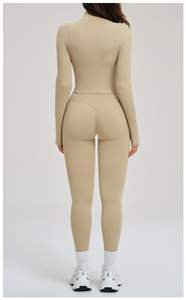 Conjunto de Yoga de Tres Piezas para Mujer de Alta Calidad, Spandex/Nylon, Sujetador Deportivo Sin Costuras a Prueba de Impactos, Chaqueta con Cierre, Leggings de Cintura Alta con Efecto Levanta Glúteos - Product Image 6