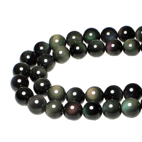 Perles en obsidienne naturelle œil de dragon arc-en-ciel, perles rondes noires pour la création de bijoux, bracelets et colliers, accessoires de perles DIY
