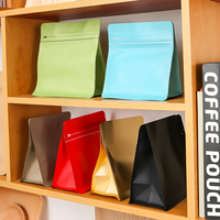 Pochette à café réutilisable Lebei, type stand, fond plat en plastique pour l'emballage de grains et de poudre de café avec valve à fermeture éclair