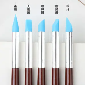 Wholesale soft head 5pcs/set Silicone Make Up Brushes Nail Art Removal Fingerpring Engraving Pen
