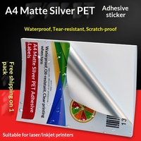 Étiquette adhésive en film PET double face en acrylique argenté mat A4, résistante à l'eau, à la déchirure et aux rayures