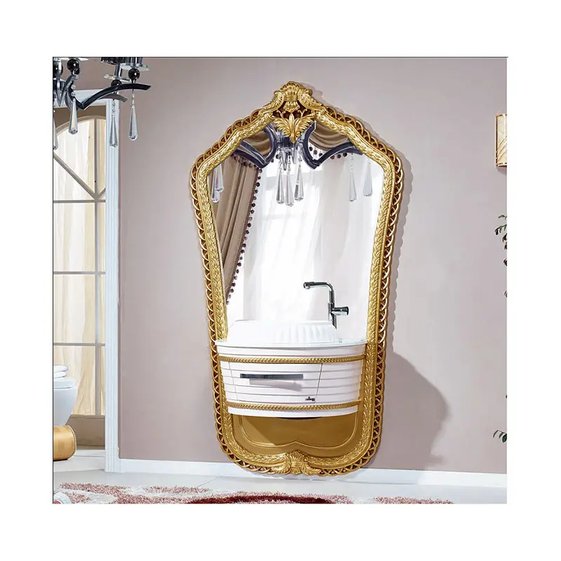 Miroir de salle de bains, toilette, lavabo simple, armoire de luxe dorée, grand miroir de salle de bains, vanité