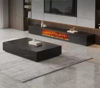Meuble TV avec cheminée électrique à flamme simulée moderne, vente chaude, armoire décorative avec plateau en marbre rocheux, table basse