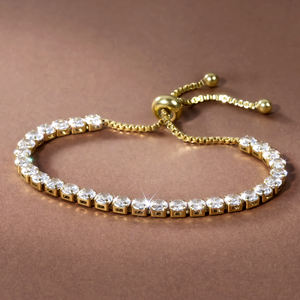 2-5mm Adjustable Tennis 5A Cubic Zirconia CZ Diamond Women Men Jewelry Gift 14K Gold Plated Stainless Steel <b>Slider</b> <b>Bracelet</b> - Product Image 5