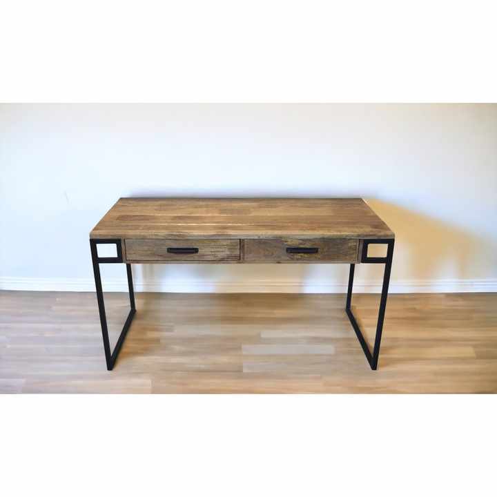 HMS 60\" Solid Wood Writing Desk in Natural and Black with Two Drawers-for Office Use