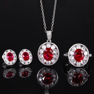 Fashion Eco-friendly Copper Oval 8*10/6*8mm Red Zircon Pendant Earrings <b>Ring</b> <b>Set</b> Premium Quality Jewelry <b>Set</b> Simple for <b>Women</b> - Product Image 1