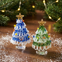 Mini sapin de Noël artisanal en verre de Murano, 6,5 cm, vert brossé, solide, idéal pour la décoration de Noël, d'Halloween et comme cadeau pour la maison