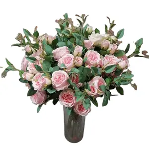 Fiore di simulazione della decorazione di nozze di vendita calda a 4 teste fiore artificiale floreale di seta finta bianca sfusa