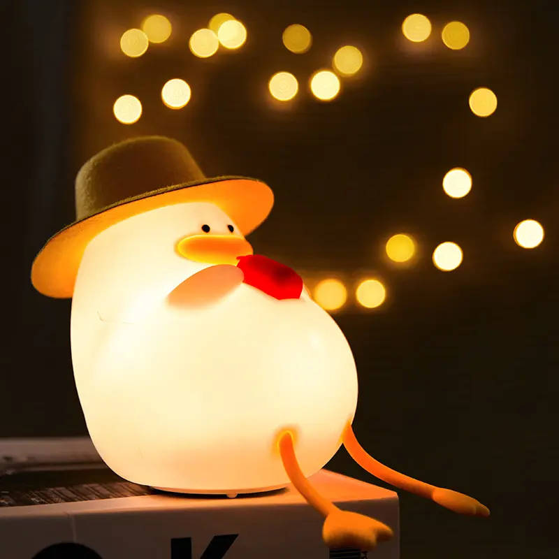 YIZHI Cartoon Duck Soft Silicone Kids Night Light Cute Duckling Bedside Lamp Rechargeable Children's Clap Baby Sleeping Lamp
