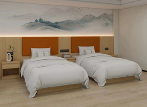 Juego de Muebles de Madera Sólida de Alta Calidad para Habitación de Hotel con Cama Doble y Colchón, Cabecera Tapizada y Mesitas de Noche para Hoteles de 3 Estrellas - Product Image 2
