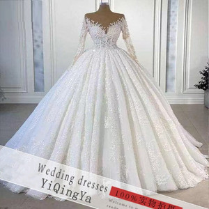 Y0716 Vestido de Novia de Lujo con Manga Larga y Perlas de Cristal Tallas Grandes Vestido de Novia de Encaje Blanco - Product Image 4
