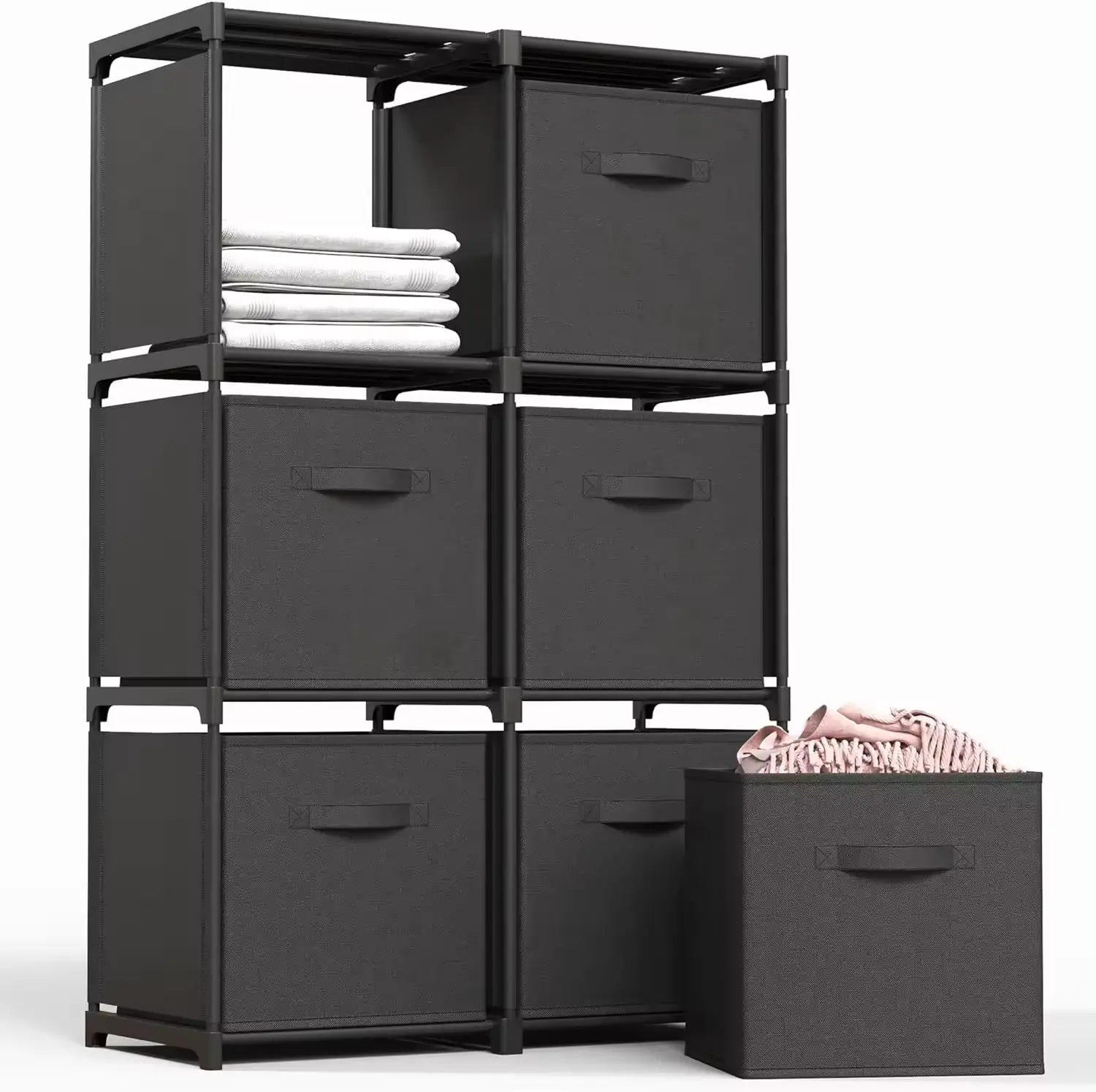 Cube cabinet with 6 boxes metal closet fabric chest of drawers bedroom home storage wardrobe