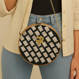 Bolso de Mano de Lujo Hecho a Mano, Duradero, Ecológico, de Algodón y Resina de Madera, con Cuentas, Ligero, Diseño Geométrico Incrustado, con Cadena Cruzada - Product Image 1