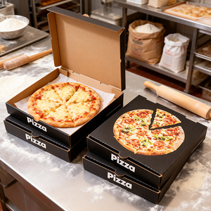 Caja de Pizza Rígida Reutilizable con Logotipo Impreso Personalizado, Cartón Negro de Grado Alimenticio para Empacar Sushi y Pizza - Product Image 4