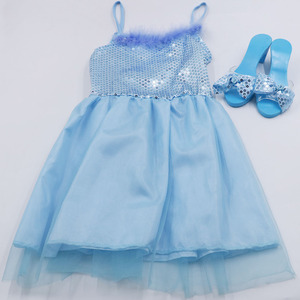 Ensemble de déguisement de <span class=keywords><strong>princesse</strong></span> pour filles, robe en tulle bleu à paillettes avec chaussures à pois, costume de fête d'anniversaire pour enfants - Product Image 2