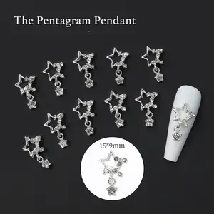 New Design Luxury 3D Nail Art Charms Shiny Pentacle Crystal Pendant Design Alloy Star 3D Nail Charms