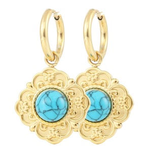 Pendientes colgantes chapados en oro con incrustaciones de turquesa en forma de flor, joyería para mujer FY190251 - Product Image 5