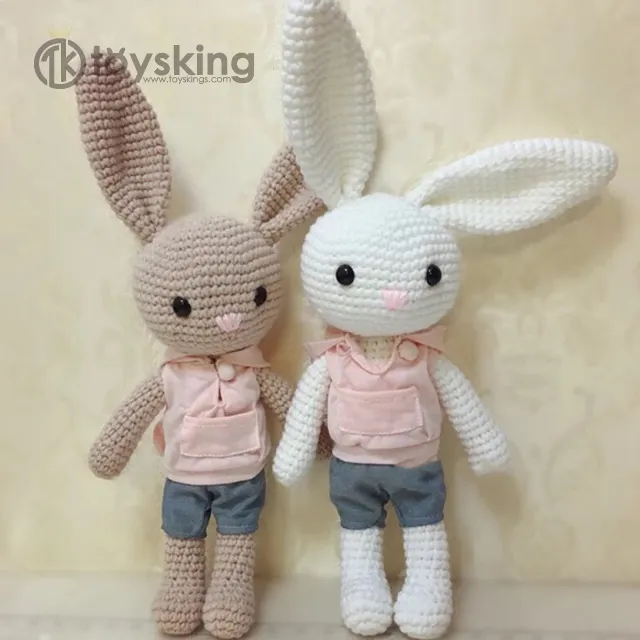 Couple Bunny Rabbit Doll Toys Custom with Clothing Amigurumi Crochet KNitted Toy for Bulk Sale