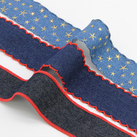 Ruban en denim de luxe personnalisé, bord festonné, imprimé étoile dorée, 2,5 cm 4 cm, pour Noël, bricolage, artisanat, emballage cadeau, accessoires vestimentaires