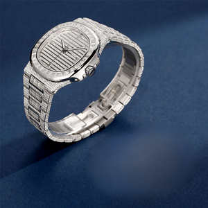 Montre-bracelet pour homme en acier inoxydable unisexe avec boussole diamantée design Moissanite 20mm en alliage style glacé eau 41mm mécanique - Product Image 2