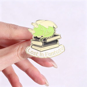 Fantasy Book Club <strong>Sword</strong> <strong>Dragon</strong> Wings Enamel Pin Lost In Fantasy Green <strong>Dragon</strong> Sleeping on Books Brooch Jewelry Gift for Readers - Product Image 3