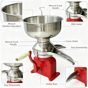 Séparateur de crème à manivelle, écrémeuse manuelle en acier inoxydable pour petites exploitations laitières et transformation laitière <span class=keywords><strong>familiale</strong></span> - Product Image 2