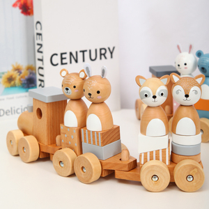 Juego de bloques de madera Animal Train Toys Funny Wooden Push Pull Stacking Train Toy para niños en edad preescolar - Product Image 4