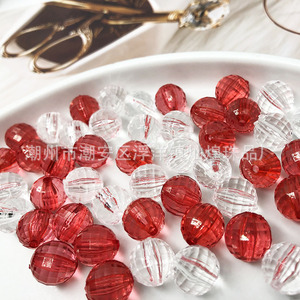 Perles rondes en plastique acrylique, transparentes, rouges et blanches, multi-facettes, pour la fabrication de bijoux, fournitures d'artisanat DIY - Product Image 1