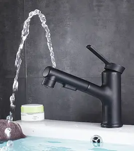 Gun Gray Black Pull Type Gargle Basin Cold And Hot Water Faucet Household Copper Washbasin Sink Electroplating Faucet Inlet Pip