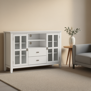 Mobile porta TV alto artigianale bianco dal design moderno, mobile da soggiorno realizzato a mano - Product Image 2