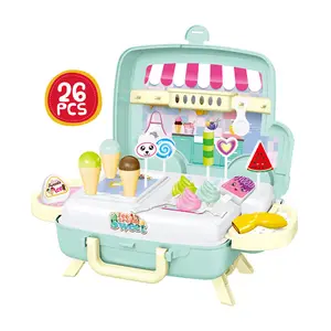 Girl Pretend Play Set Küchen spiel das Eis wagen Spielzeug mit 26PCS Simulation Ice Cream Shop Zubehör