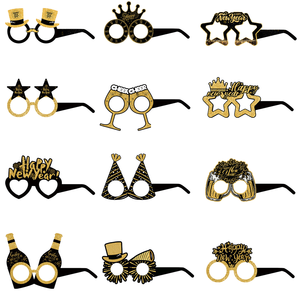 12 pièces 2025 lunettes de fête du réveillon du nouvel an heureux noir or papier lunettes de soleil décor de noël nouveautés - Product Image 1