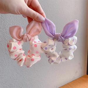 Cute Rabbit Ear Scrunchies para niños Ear Dot Hair Ties C Tie Twist Bow Wire Girls Hair Band para niños - Product Image 4