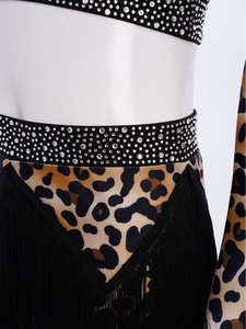 Conjunto de 2 Piezas de Disfraz de Danza para Niñas con Estampado de Leopardo, Top Corto Halter con Hombros Descubiertos y Falda con Flecos, para Actuaciones de Jazz y Baile Latino - Product Image 5