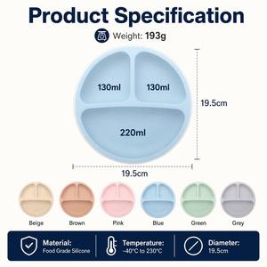 Plato de Silicona Personalizado Libre de BPA <span class=keywords><strong>para</strong></span> <span class=keywords><strong>Bebés</strong></span> y Niños Pequeños de 0 a 12 Meses con Compartimento Dividido y Tapa con Succión Adhesiva - Product Image 3