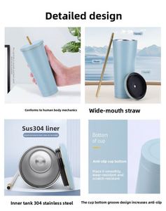<b>Double</b> <b>Wall</b> Stainless Steel Thermal Coffee Cup 500ml 750ml Multi Color Vacuum Insulated Tumbler with Straw Portable Reusable Mug - Product Image 6
