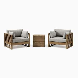 Ensemble de meubles de jardin en bois facile à nettoyer avec chaise longue, parasol et table d'appoint - Product Image 6