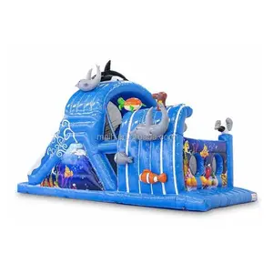 Factory customized new design inflatable ocean water theme fish obstacle course jumping bouncer with slide castle for sale