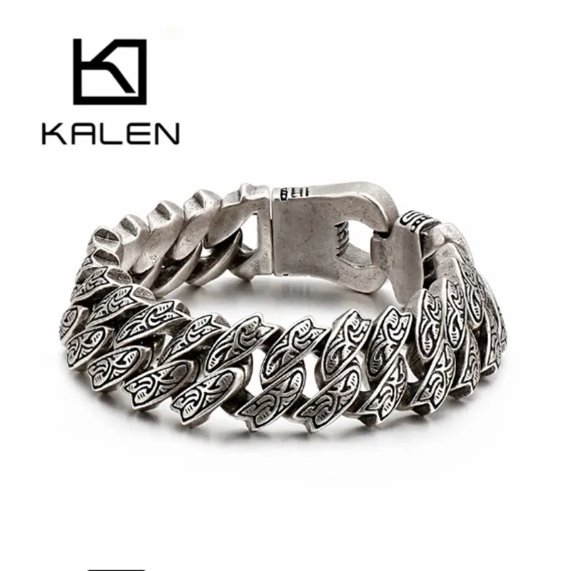 Kalen สร้อยข้อมือแบบโซ่สำหรับผู้ชายสร้อยข้อมือสแตนเลสแบบพั้งก์ทำจากสเตนเลสสตีลเครื่องประดับบุรุษ