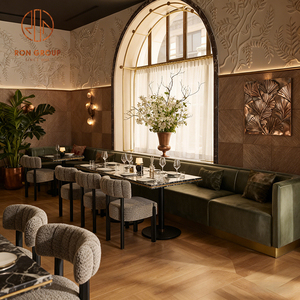 Muebles <span class=keywords><strong>de</strong></span> Restaurante Modernos para Cafetería, Mesa y Juego <span class=keywords><strong>de</strong></span> Sillas con Asientos en Forma <span class=keywords><strong>de</strong></span> U <span class=keywords><strong>de</strong></span> Tela <span class=keywords><strong>de</strong></span> Terciopelo y Piedra Sinterizada Cuadrada - Product Image 4