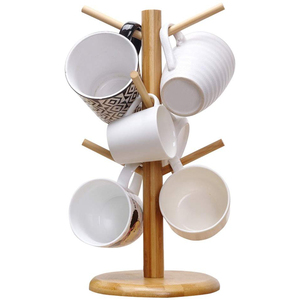Glass Cup Rack Holder <strong>Wood</strong> Cup Stand Cup Organizer Bamboo <strong>Mug</strong> <strong>Tree</strong> - Product Image 2